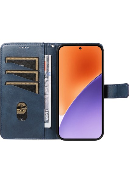 Xiaomi 15 Kılıf Deri Geometrik Çizgili Cüzdan Telefon Kılıfı Bilek Kayışlı-Mavi (Yurt Dışından) fiyatları