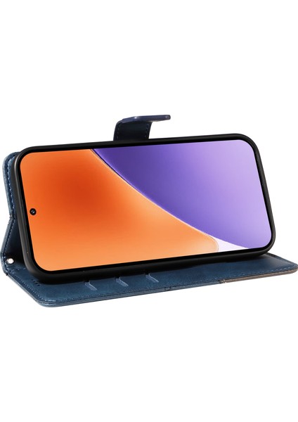 Xiaomi 15 Kılıf Deri Geometrik Çizgili Cüzdan Telefon Kılıfı Bilek Kayışlı-Mavi (Yurt Dışından) modelleri