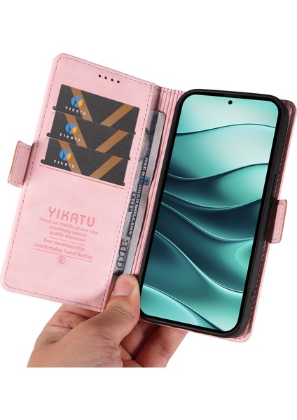 Xiaomi Redmi Note 14 5G Kılıf Yan Toka Pu Deri Telefon Kapağı Litchi Doku-Pembe Için (Yurt Dışından)