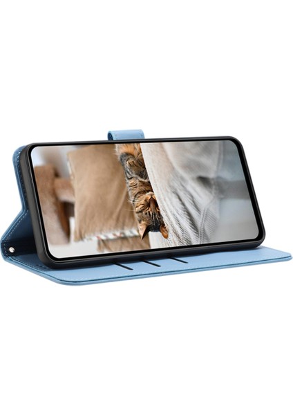 Xiaomi Poco M6 5G-Redmi 13R 5G-13C 5G-13C 4G-Poco C65 4G Kediler Künye Deri Cüzdan Telefon Kapağı İle Kayış-Mavi (Yurt Dışından)