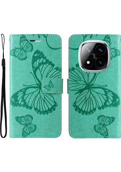 Xiaomi Redmi Note 14 Pro+ 5G - Note 14 Pro 5G Kılıf Deri Telefon Kılıfı-Yeşil (Yurt Dışından)
