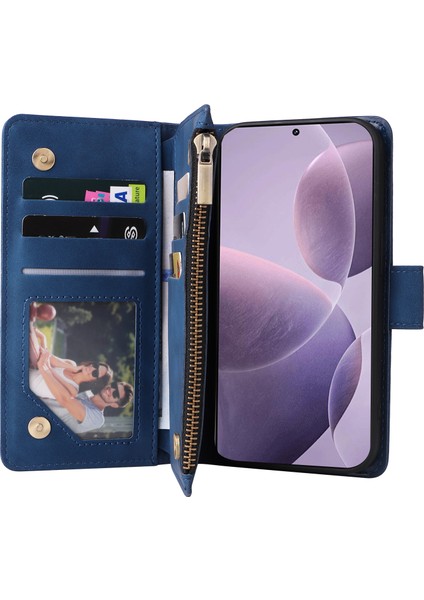Xiaomi 14T Kılıf Fermuar Cüzdan Çoklu Kart Yuvaları Deri Telefon Kapağı-Mavi Için (Yurt Dışından) modelleri