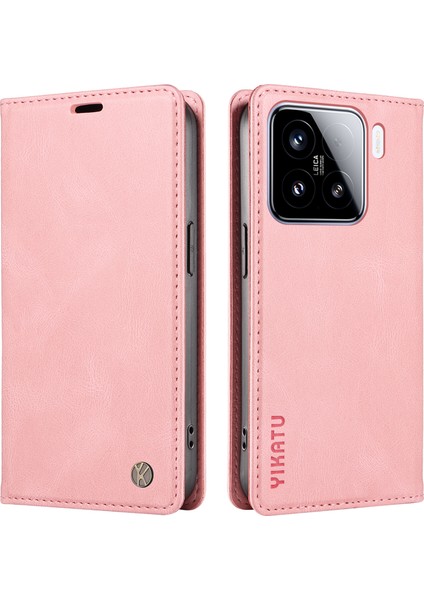 Xiaomi 15 Kılıf Deri Cilt-Dokunmatik Telefon Kapağı Için Manyetik Otomatik Emilmiş-Pembe (Yurt Dışından)