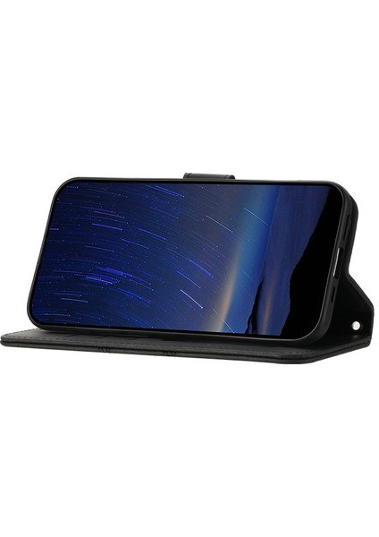 Xiaomi Redmi Note 14 Pro+ 5G Kılıf Cüzdan Skin-Touch Deri Baskılı Telefon Kapağı-Siyah (Yurt Dışından)