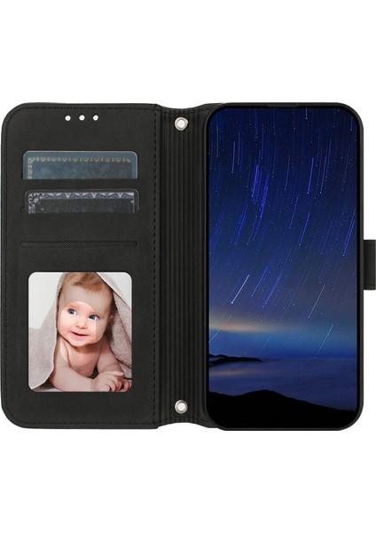 Xiaomi Redmi Note 14 Pro+ 5G Kılıf Cüzdan Skin-Touch Deri Baskılı Telefon Kapağı-Siyah (Yurt Dışından)