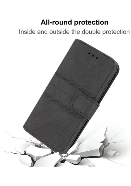 Xiaomi Redmi Note 14 Pro+ 5G Kılıf Cüzdan Skin-Touch Deri Baskılı Telefon Kapağı-Siyah (Yurt Dışından)