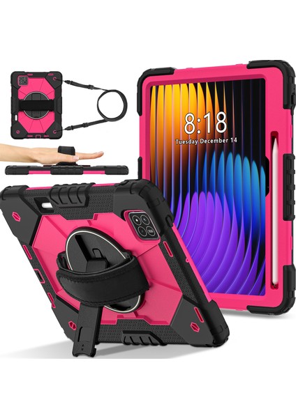 Xiaomi Pad 7 Pro - Pad 7 Kılıf Silikon + Pc Tablet Kılıfı, Kullanışlı Askı-Siyah - Gül (Yurt Dışından)