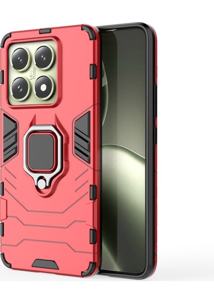 Xiaomi 14T Kılıf Pc+Tpu Halka Standlı Koruyucu Telefon Kılıfı-Kırmızı (Yurt Dışından)
