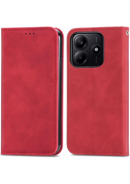 Xiaomi Redmi Için Not 14 5G Kılıf Cilt Dokunmatik Duygu Deri Kart Tutucu Telefon Kapağı Manyetik Emme-Kırmızı (Yurt Dışından)