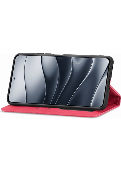 Xiaomi Redmi Için Not 14 5G Kılıf Cilt Dokunmatik Duygu Deri Kart Tutucu Telefon Kapağı Manyetik Emme-Kırmızı (Yurt Dışından)