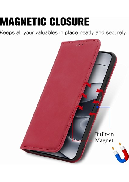 Xiaomi Redmi Için Not 14 5G Kılıf Cilt Dokunmatik Duygu Deri Kart Tutucu Telefon Kapağı Manyetik Emme-Kırmızı (Yurt Dışından)