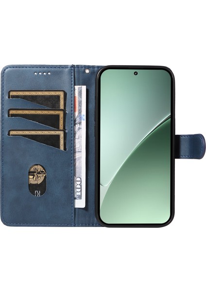 Xiaomi 15 Pro Kılıf Kapaklı Cüzdan T Şeklinde Çizgiler Deri Telefon Kapağı-Mavi (Yurt Dışından)