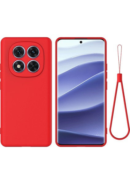 Xiaomi Redmi Note 14 Pro+ 5G Kılıf El Kayışı İle Sıvı Silikon Çizilmez Telefon Kılıfı-Kırmızı (Yurt Dışından)