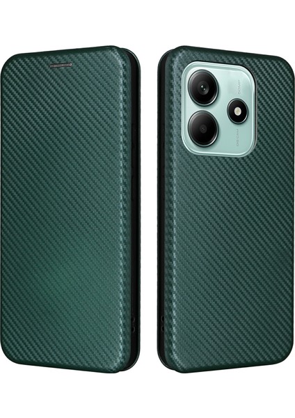 Xiaomi Redmi Note 14 5G-14 4G Kılıf Karbon Fiber Doku Damla Korumalı Pu Deri Telefon Kapağı-Yeşil (Yurt Dışından)