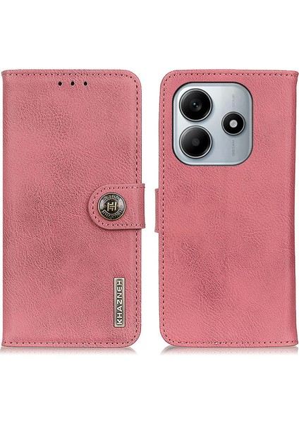 Xiaomi Redmi Note 14 4G Cüzdan Kılıf Sığır Derisi Doku Deri Flip Telefon Kapağı-Pembe (Yurt Dışından)