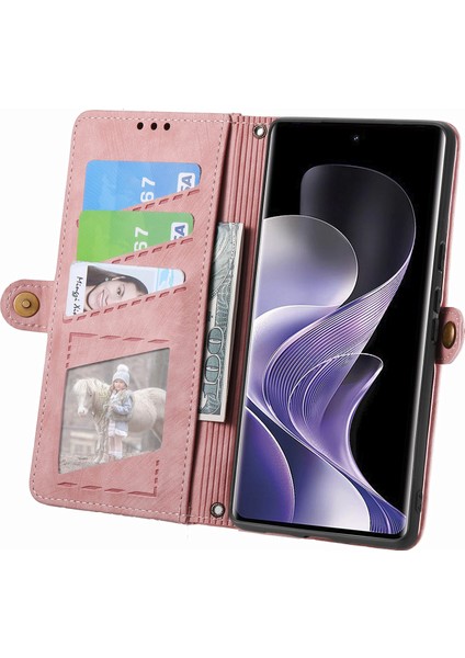 Xiaomi Redmi Note 14 Pro 5G Kılıf Fermuar Cüzdan Geometri Çizgileri Deri Telefon Kapağı-Pembe (Yurt Dışından) fırsatları