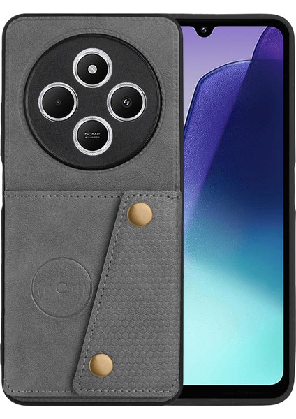 Xiaomi Poco C75 4G-Redmi 14R 5G-14C 4G Kılıf Kart Yuvaları Deri + Tpu Telefon Kapağı-Gri (Yurt Dışından)