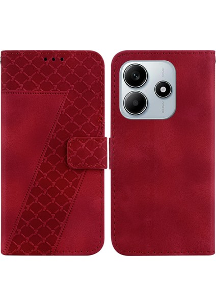 Xiaomi Redmi Note 14 5G-14 4G 7 Şekilli Desen Baskı Deri Telefon Kapağı-Kırmızı (Yurt Dışından)