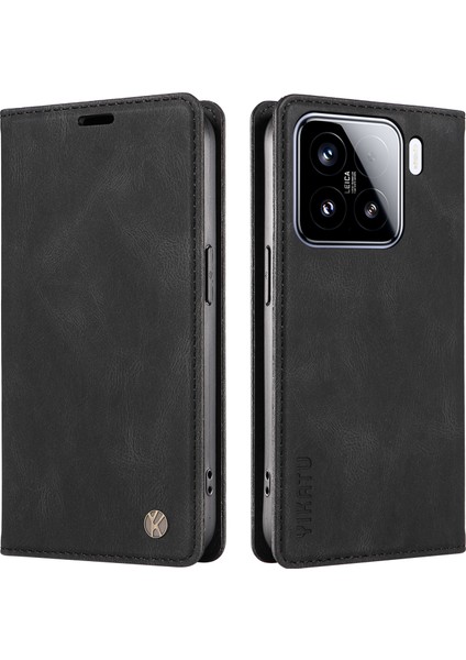 Xiaomi 15 Kılıf Için Deri Cilt-Dokunmatik Telefon Kapağı Manyetik Otomatik Emilmiş-Siyah (Yurt Dışından)