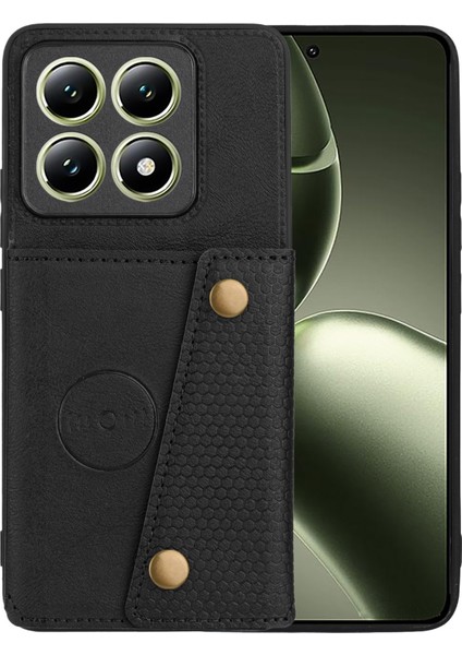 Xiaomi 14T Kılıf Kart Yuvaları Deri+Tpu Telefon Kapağı-Siyah (Yurt Dışından)