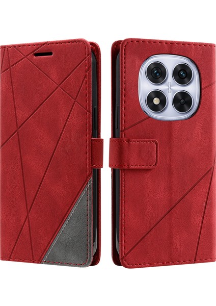 Xiaomi Redmi Için Note 14 Pro+ 5G-Note 14 Pro 5G Kılıf Baskılı Çizgiler Pu Deri Ekleme Cüzdan Telefon Kapağı-Kırmızı (Yurt Dışından)