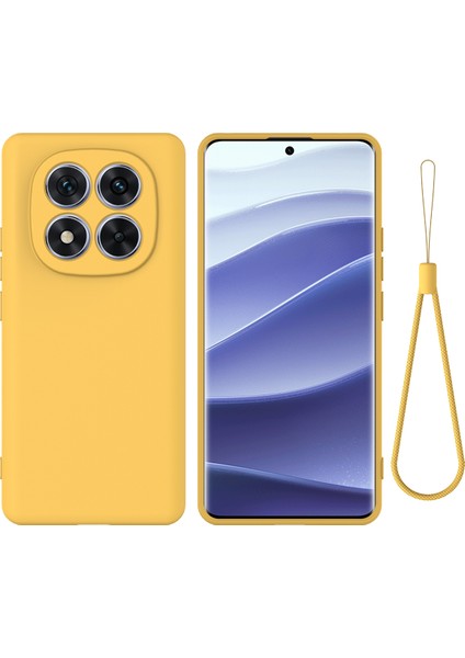 Xiaomi Redmi Note 14 Pro+ 5G Kılıf El Kayışı İle Sıvı Silikon Çizilmez Telefon Kapağı-Sarı (Yurt Dışından)
