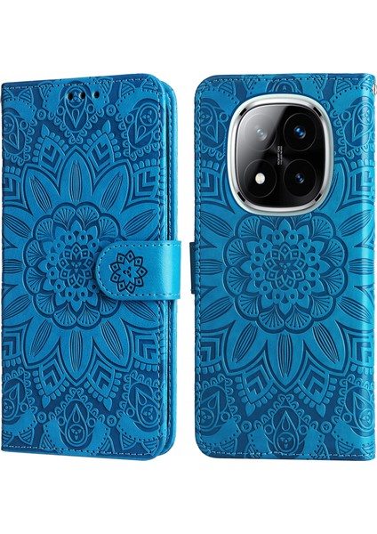 Xiaomi Redmi Note 14 Pro+ 5G-Note 14 Pro 5G Kılıf Ayçiçeği Baskılı Deri Cüzdan Telefon Kapağı-Mavi (Yurt Dışından)