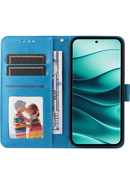 Xiaomi Redmi Note 14 Pro+ 5G-Note 14 Pro 5G Kılıf Ayçiçeği Baskılı Deri Cüzdan Telefon Kapağı-Mavi (Yurt Dışından)