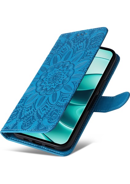 Xiaomi Redmi Note 14 Pro+ 5G-Note 14 Pro 5G Kılıf Ayçiçeği Baskılı Deri Cüzdan Telefon Kapağı-Mavi (Yurt Dışından)