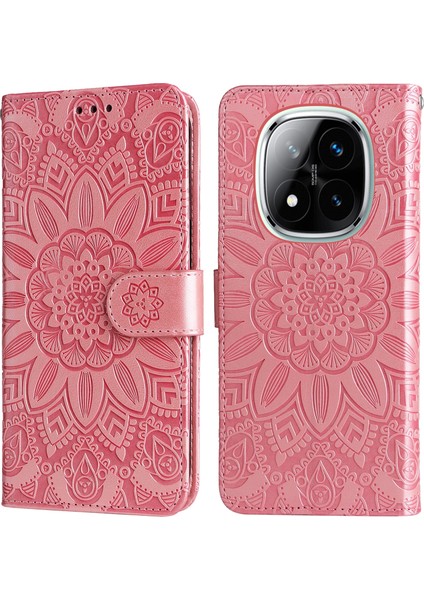 Xiaomi Redmi Note 14 Pro+ 5G-Note 14 Pro 5G Kılıf Ayçiçeği Baskılı Deri Cüzdan Telefon Kapağı-Pembe (Yurt Dışından)