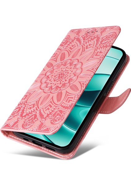 Xiaomi Redmi Note 14 Pro+ 5G-Note 14 Pro 5G Kılıf Ayçiçeği Baskılı Deri Cüzdan Telefon Kapağı-Pembe (Yurt Dışından)