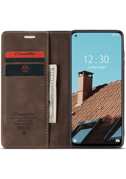 Xiaomi Redmi Için Not 9 Pro 5G-Xiaomi Mi 10T Lite 5G Kılıf Caseme 013 Serisi Kart Tutucu Deri Telefon Kapak-Kahve (Yurt Dışından)