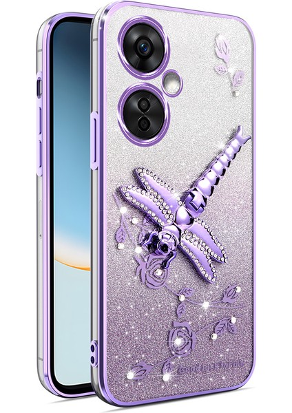 Xiaomi Redmi 13C 5G-13R 5G-Poco M6 5G Dragonfly Tpu Çiçekler Glitter Telefon Kapağı-Mor (Yurt Dışından)