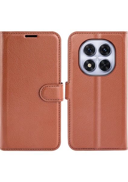 Xiaomi Redmi Note 14 Pro 5G Kılıf Litchi Doku Darbeye Dayanıklı Deri Cüzdan Telefon Kapağı-Kahverengi (Yurt Dışından)