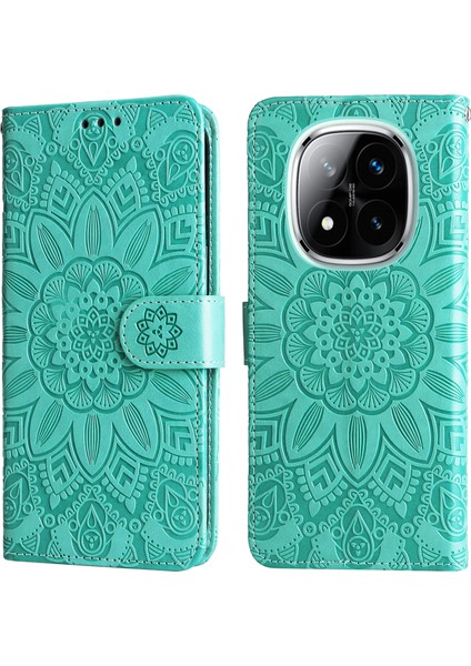 Xiaomi Redmi Note 14 Pro+ 5G-Note 14 Pro 5G Kılıf Ayçiçeği Baskılı Deri Cüzdan Telefon Kapağı-Yeşil (Yurt Dışından)