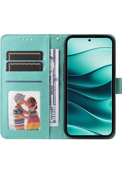 Xiaomi Redmi Note 14 Pro+ 5G-Note 14 Pro 5G Kılıf Ayçiçeği Baskılı Deri Cüzdan Telefon Kapağı-Yeşil (Yurt Dışından)