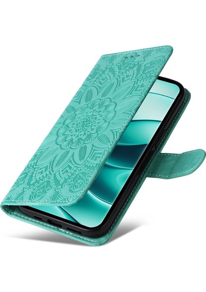 Xiaomi Redmi Note 14 Pro+ 5G-Note 14 Pro 5G Kılıf Ayçiçeği Baskılı Deri Cüzdan Telefon Kapağı-Yeşil (Yurt Dışından)