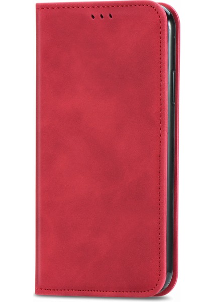 Xiaomi Redmi Için Not 14 5G Kılıf Cilt Dokunmatik Duygu Deri Kart Tutucu Telefon Kapağı Manyetik Emme-Kırmızı (Yurt Dışından)