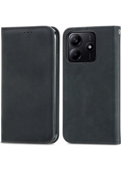 Xiaomi Redmi Için Not 14 5G Kılıf Cilt Dokunmatik Duygu Deri Kart Tutucu Telefon Kapağı Manyetik Emme-Siyah (Yurt Dışından)