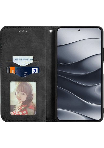 Xiaomi Redmi Için Not 14 5G Kılıf Cilt Dokunmatik Duygu Deri Kart Tutucu Telefon Kapağı Manyetik Emme-Siyah (Yurt Dışından)