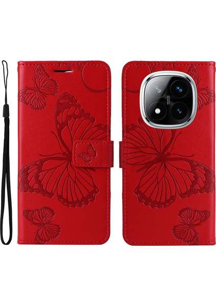 Xiaomi Redmi Note 14 Pro+ 5G - Note 14 Pro 5G Kılıf Deri Telefon Kılıfı-Kırmızı (Yurt Dışından)