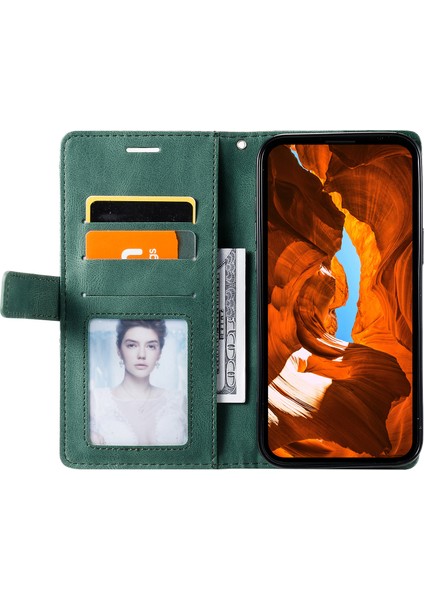 Xiaomi 14T Kılıf Baskılı Çizgiler Pu Deri Ekleme Cüzdan Telefon Kapağı-Yeşil (Yurt Dışından) modelleri