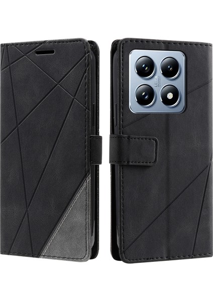 Xiaomi 14T Kılıf Baskılı Çizgiler Pu Deri Ekleme Cüzdan Telefon Kapağı-Siyah (Yurt Dışından)