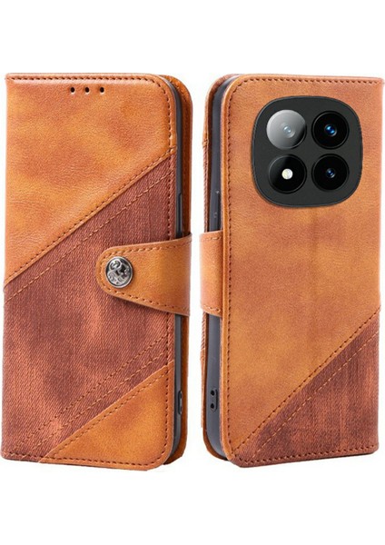 Xiaomi Redmi Note 14 Pro+ 5G Kılıf Ekleme Dokulu Deri Telefon Kapağı Görünüm Standı-Kahverengi Için (Yurt Dışından)