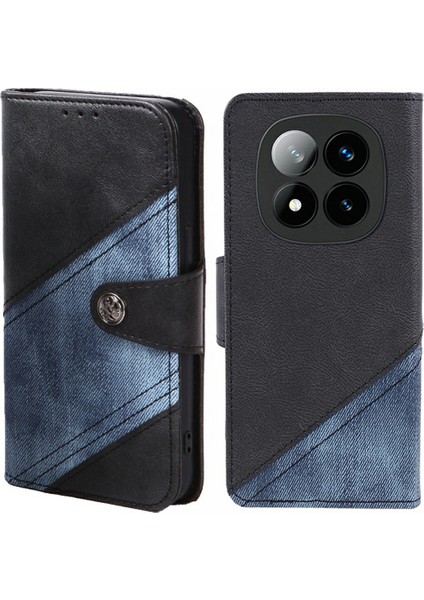 Xiaomi Redmi Note 14 Pro+ 5G Kılıf Ekleme Dokulu Deri Telefon Kapağı Görüntüleme Standı-Siyah Için (Yurt Dışından)