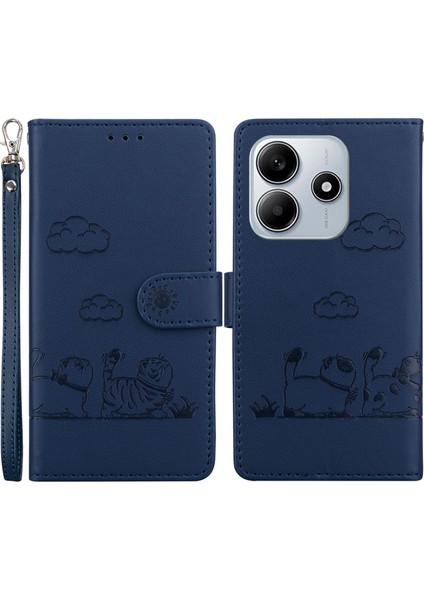 Xiaomi Redmi Için Not 14 5G-14 4G Kılıf Rfıd Engelleme Yavru Desen Tpu+Pu Deri Telefon Kapağı-Mavi (Yurt Dışından)
