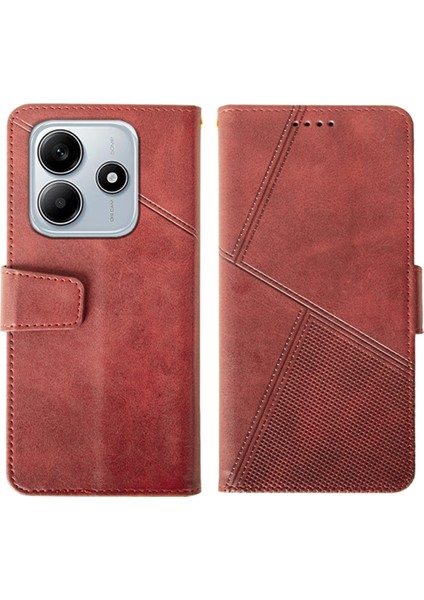 Xiaomi Redmi Note 14 5G-14 4G Kılıf Deri Cüzdan Telefon Kapağı Buzağı Doku-Kırmızı (Yurt Dışından)