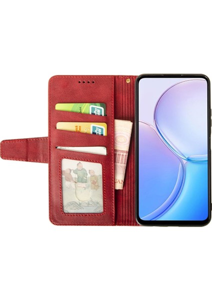 Xiaomi Redmi Note 14 5G-14 4G Kılıf Deri Cüzdan Telefon Kapağı Buzağı Doku-Kırmızı (Yurt Dışından)