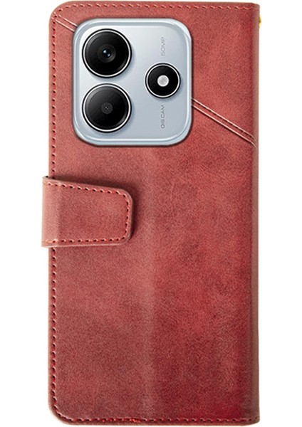 Xiaomi Redmi Note 14 5G-14 4G Kılıf Deri Cüzdan Telefon Kapağı Buzağı Doku-Kırmızı (Yurt Dışından)