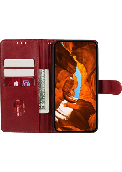 Xiaomi Poco C75 4G-Redmi 14R 5G-14C 4G Kılıf Pu Deri Cüzdan Koruyucu Telefon Kapağı Buzağı Doku-Kırmızı (Yurt Dışından)